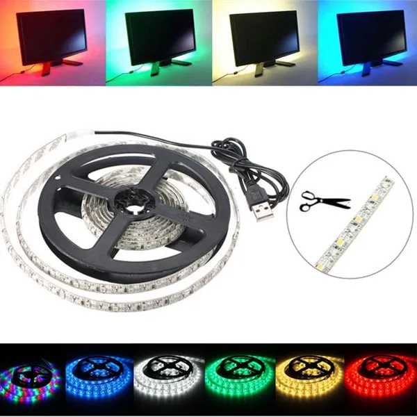 200CM 3528 120LED 9.6W USB LED Strip Light TV Background Lighting IP65 Kit 5V