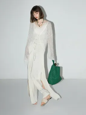 Delicate White Lace Sheer Cardigan with Bat Sleeves