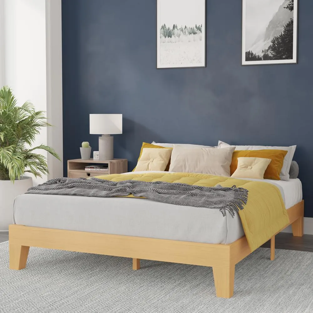 Evelyn Natural Pine Finish Solid Wood Queen Platform Bed With Wooden Support Slats, No Box Spring Required By Flash Furniture