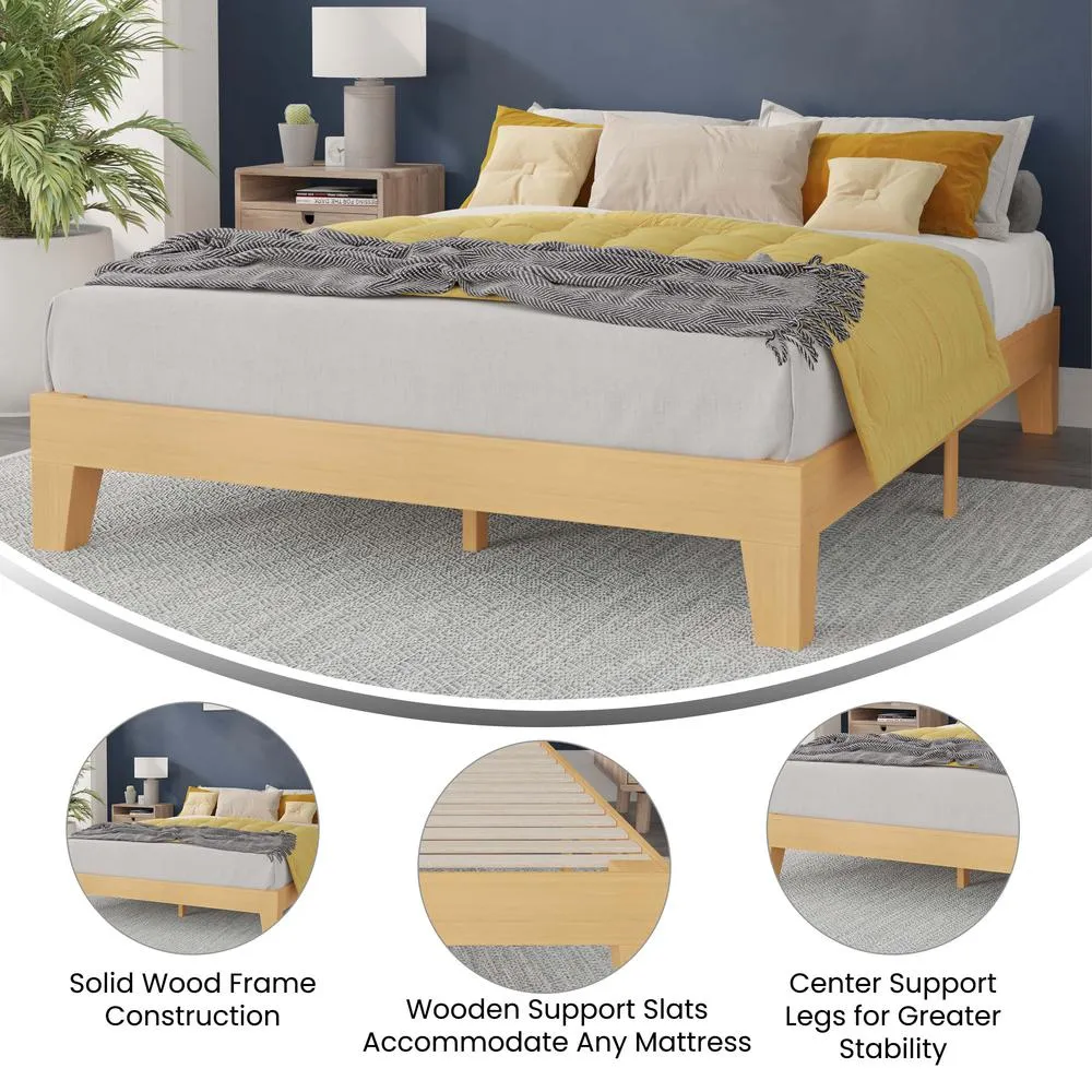 Evelyn Natural Pine Finish Solid Wood Queen Platform Bed With Wooden Support Slats, No Box Spring Required By Flash Furniture