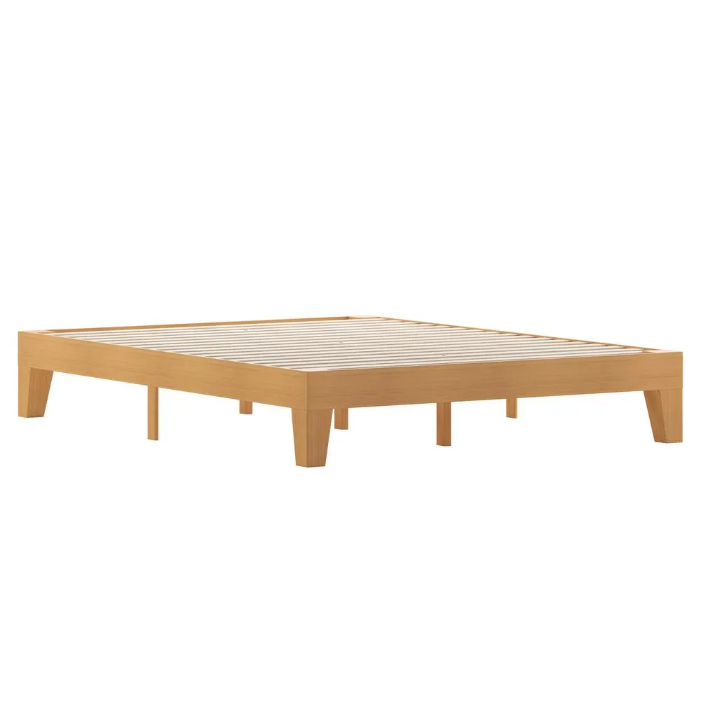 Evelyn Natural Pine Finish Solid Wood Queen Platform Bed With Wooden Support Slats, No Box Spring Required By Flash Furniture