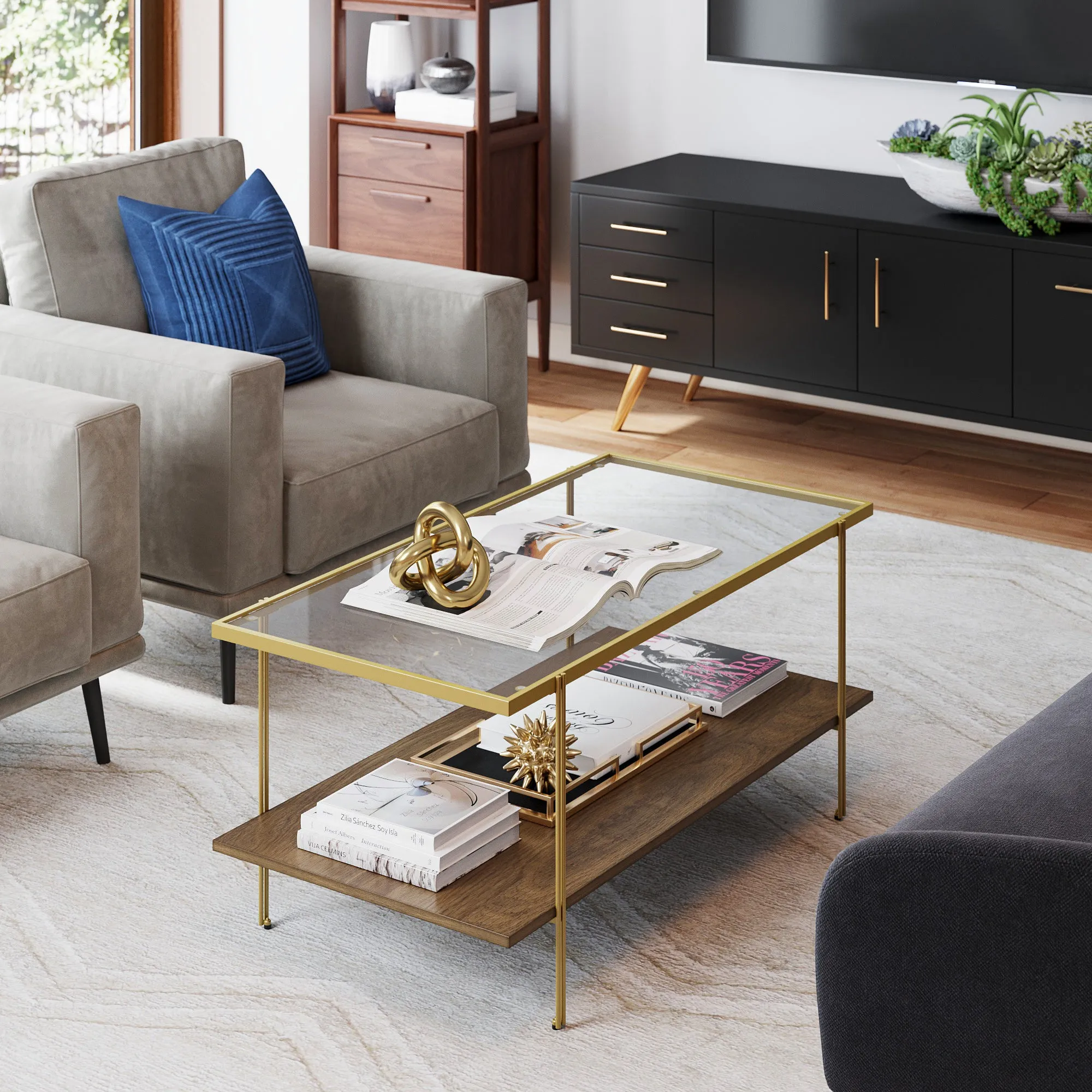 Glass Top Modern Coffee Table Reclaimed Oak