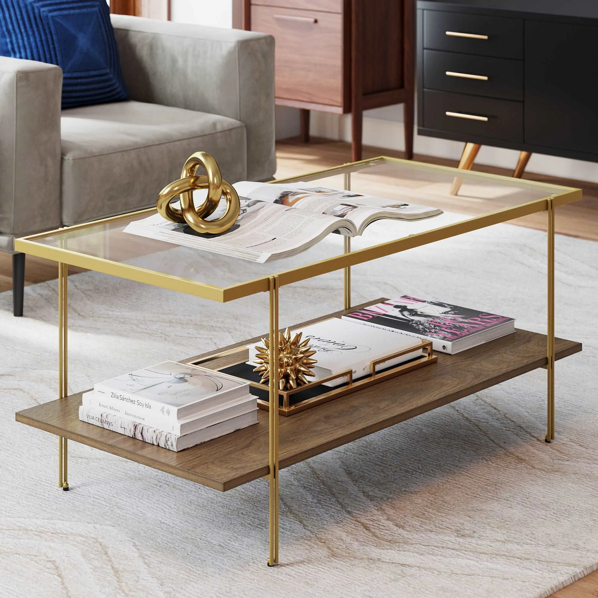 Glass Top Modern Coffee Table Reclaimed Oak