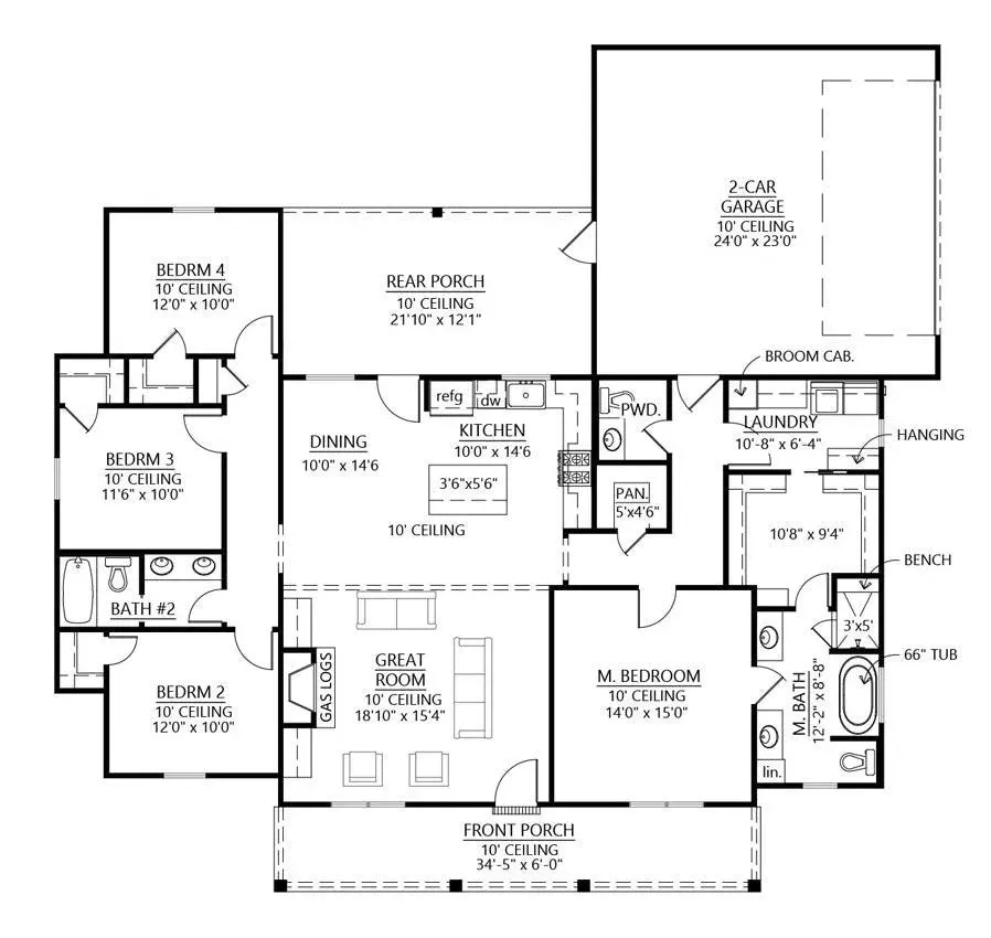 Inviting House Plan: 4 Bedrooms, 1880 sq ft