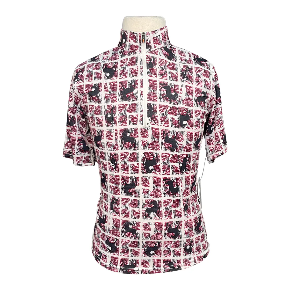 Kerrits 'Ice Fil' Short Sleeve Shirt in Burgundy Horse Multi - Children's XL