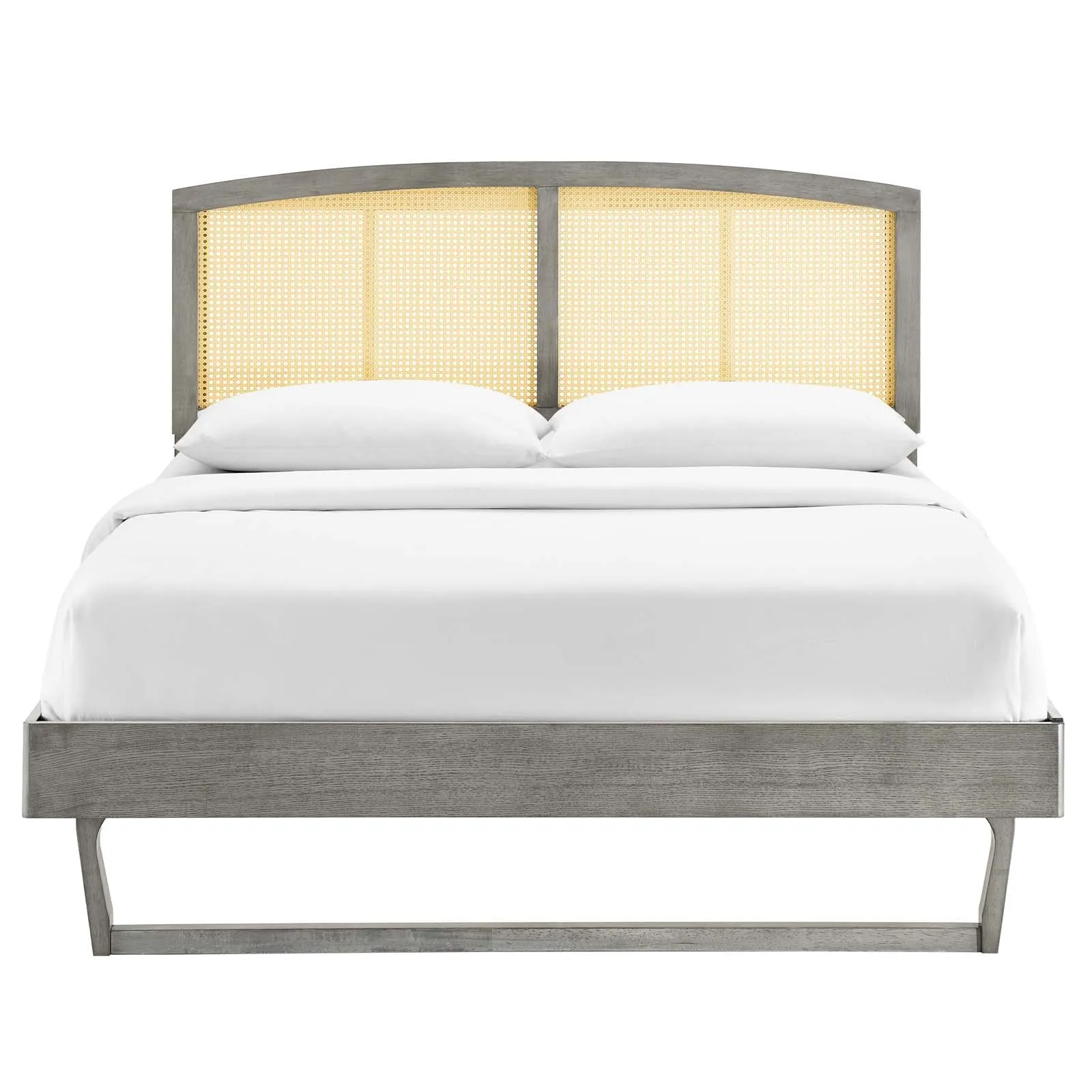 Sierra Cane and Wood Platform Bed With Angular Legs